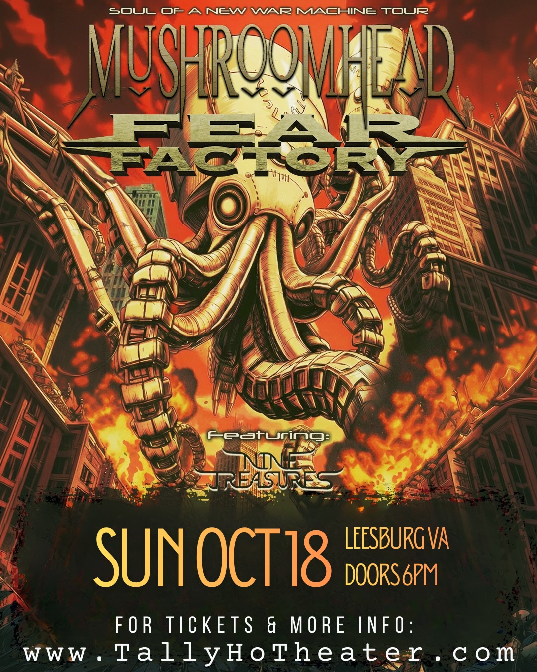 ⭐️Just Announced⭐️
@mushroomheadofficial 
with @fearfactory and @ninetreasures 
Sunday, October 18th
Leesburg VA
Tickets on sale Friday at 10am!
