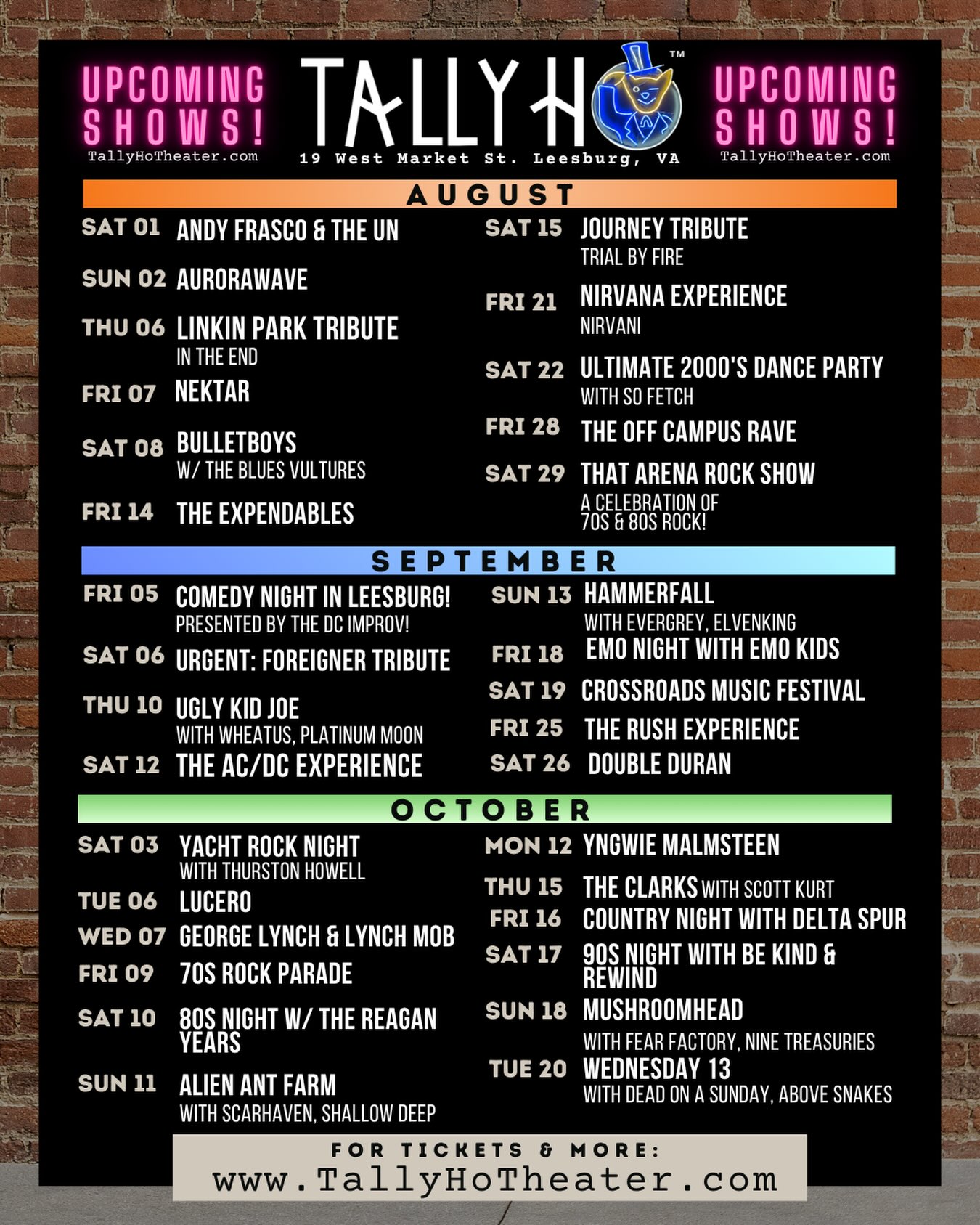 The August - October calendar is here! Mention a show you want to see below for a chance to win a pair of tickets! Winners will be selected Friday.