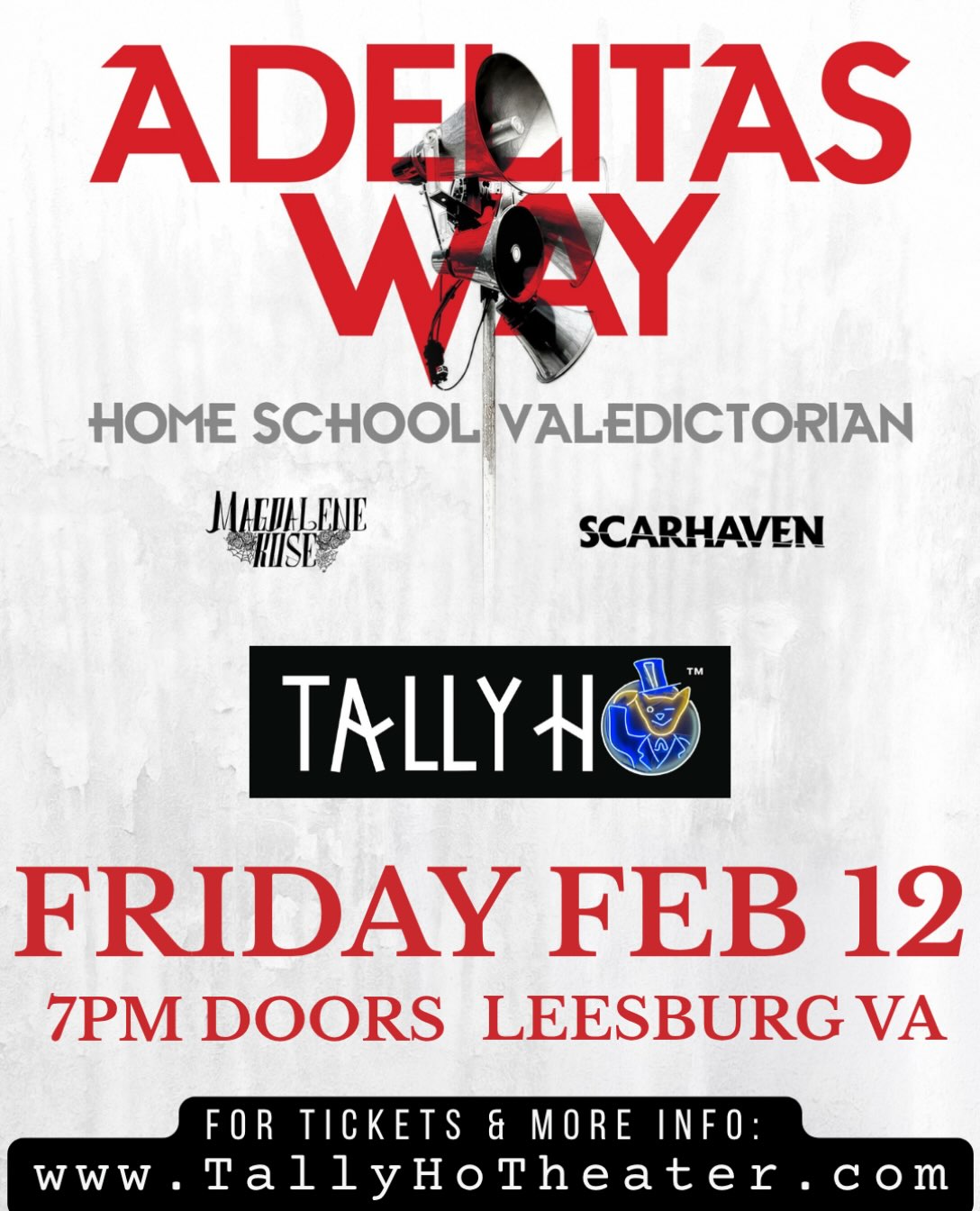 ⭐️Just Announced⭐️
ADELITAS WAY
with Magdalene Rose and Scarhaven
Friday, February 12th
Tickets on sale Friday at 10am!
More info in bio!