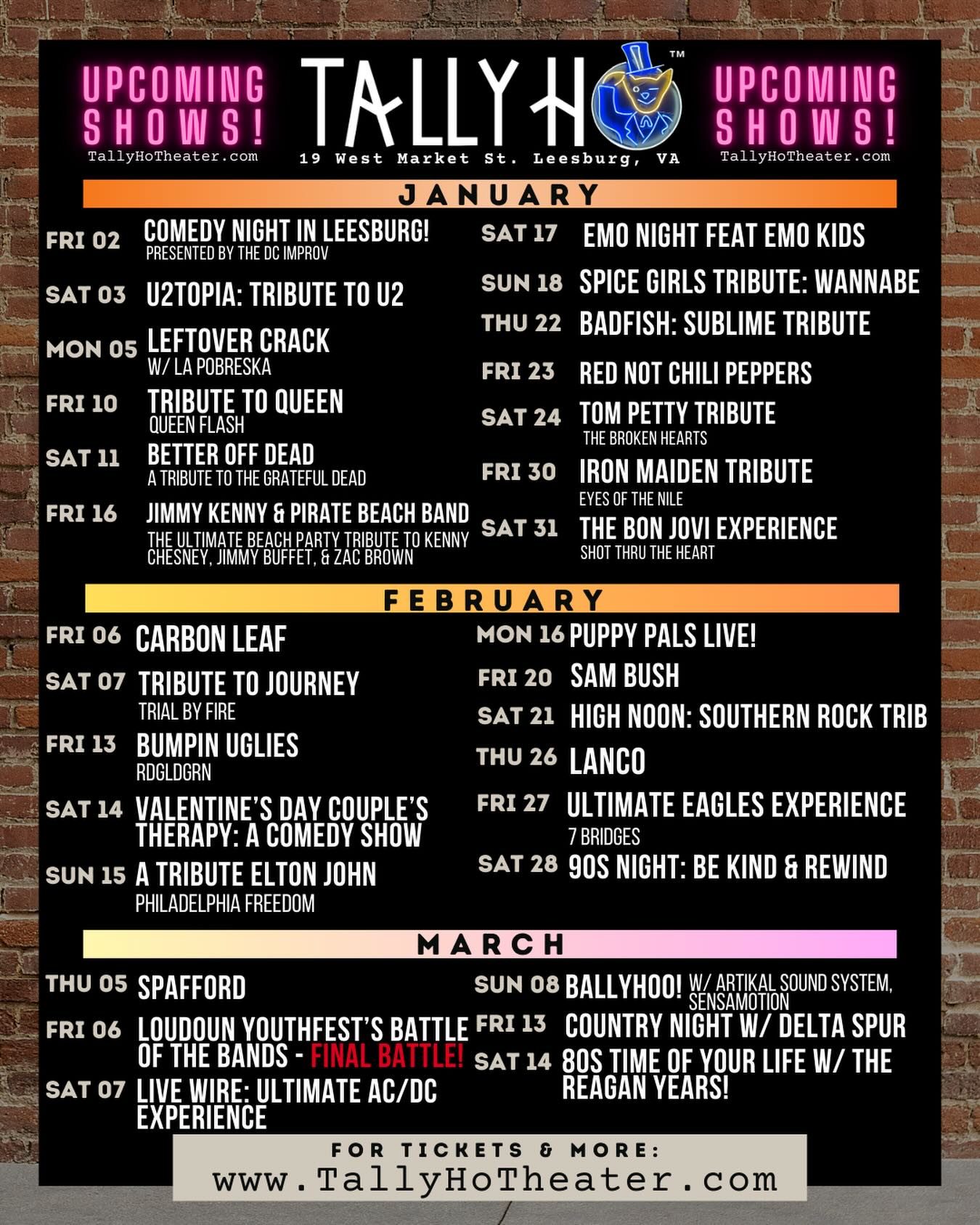 January cal is here! These events don’t happen without you - which show are you most excited for? #livemusic #leesburgva