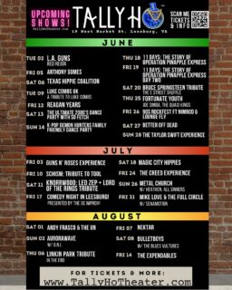 Summer nights belong at Tally Ho!☀️🎶 Check out our June–August lineup and plan your next night out!